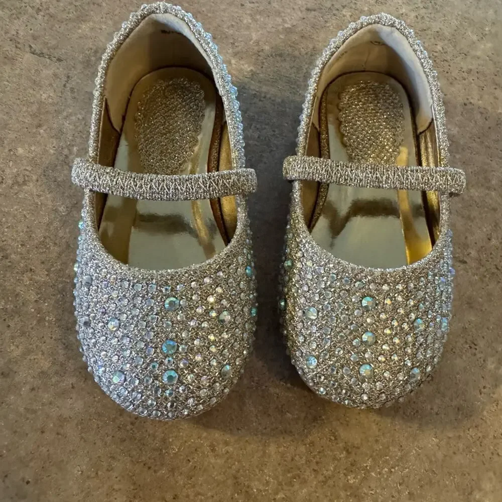 Adorable Dressy Gold Sparkle Mary Jane Flats, Infant Size 4 Girlie Glam ballet